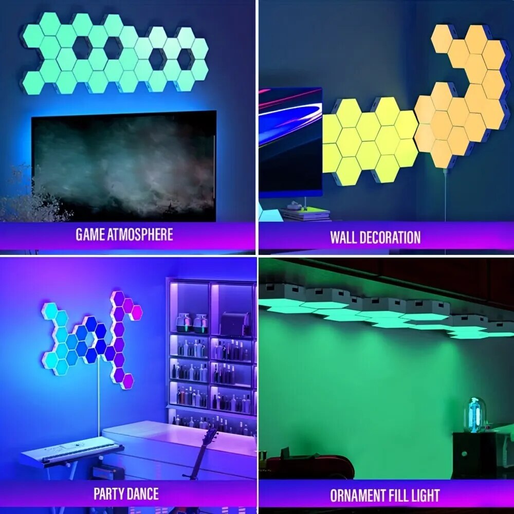 RGB Intelligent Hexagonal Wall Lamp Color-changing Ambient Night Light DYI Shape Music Rhythm APP Control For Game Room Bedroom - Digital Edges | Online Electronics Store