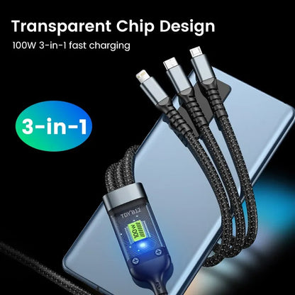 3-in-1 100W 5A Fast Charging USB To Type-C Micro Fast Charger Cable For iPhone 14 13 Samsung Xiaomi Huawei iPhone 14 13 - Digital Edges | Online Electronics Store