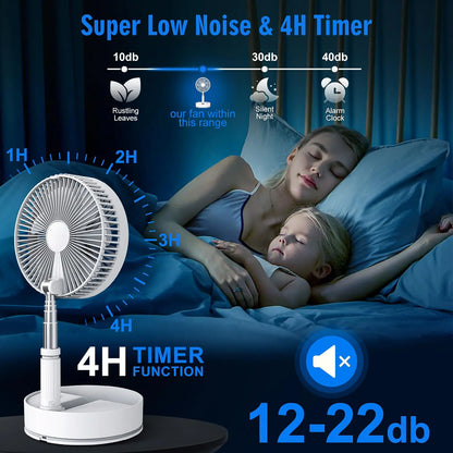 Portable Fan with Remote Controller,Foldable Adjustable Higth,4 Speeds,Floor 7200mAh Rechargeable Fan,Summer Cooler for Camping