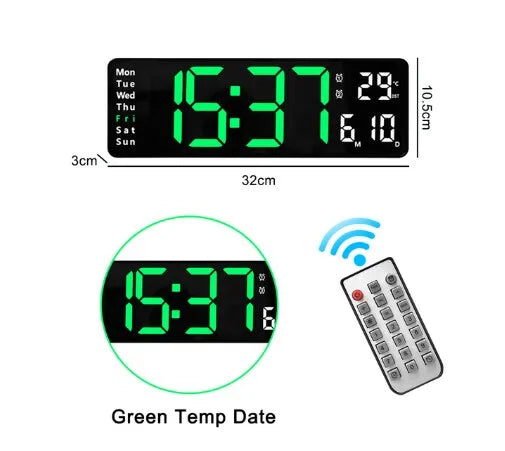 Large LED Wall Clock with Remote