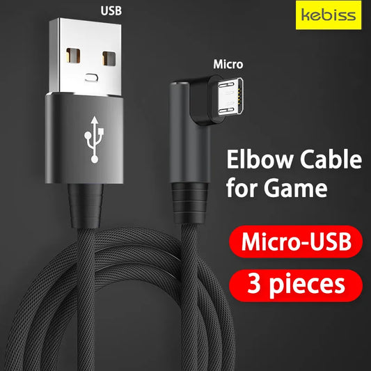 3pieces 3A Fast Charging Micro USB Elbow Cable for Game for Samsung Xiaomi Redmi POCO Huawei Honor Cell Phone Charger USB Cables - Digital Edges | Online Electronics Store