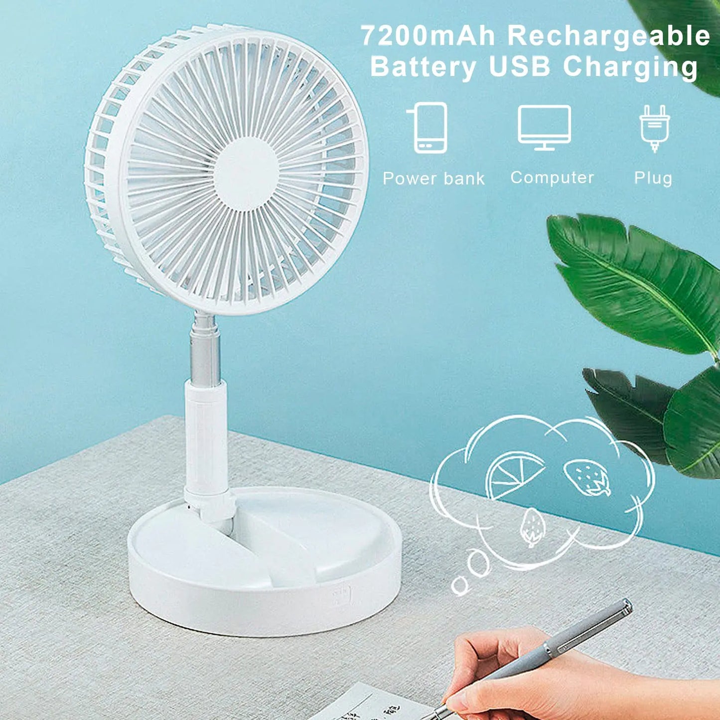 Portable Fan with Remote Controller,Foldable Adjustable Higth,4 Speeds,Floor 7200mAh Rechargeable Fan,Summer Cooler for Camping