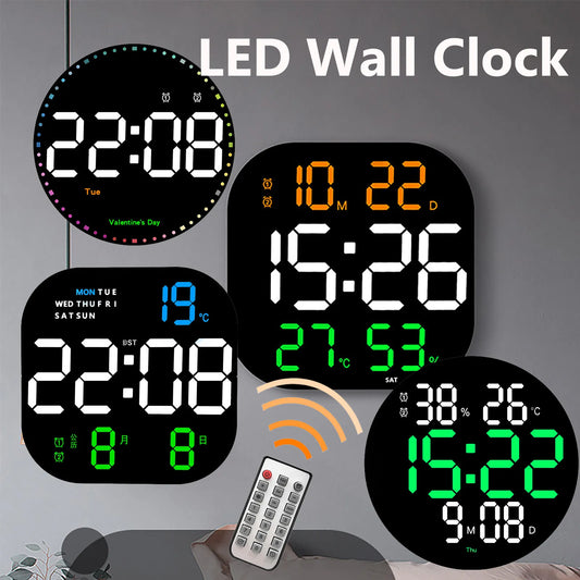 LED Digital Wall Clock Large Screen Temperature Date Day Display Electronic LED Clock with Remote Control Living Room Decoration - Digital Edges | Online Electronics Store