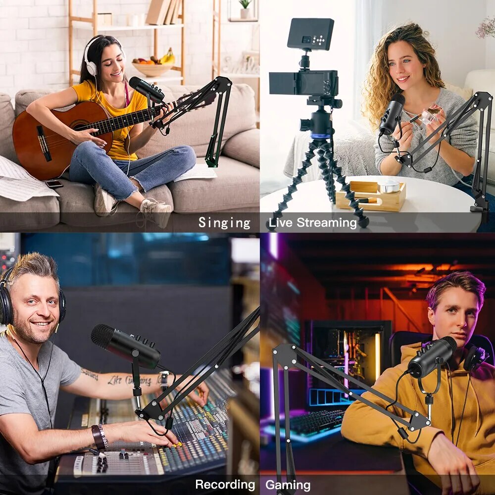 Professional USB Streaming Podcast PC Microphone Studio Cardioid Condenser Mic Kit with Boom Arm For Recording Twitch YouTube - Digital Edges | Online Electronics Store