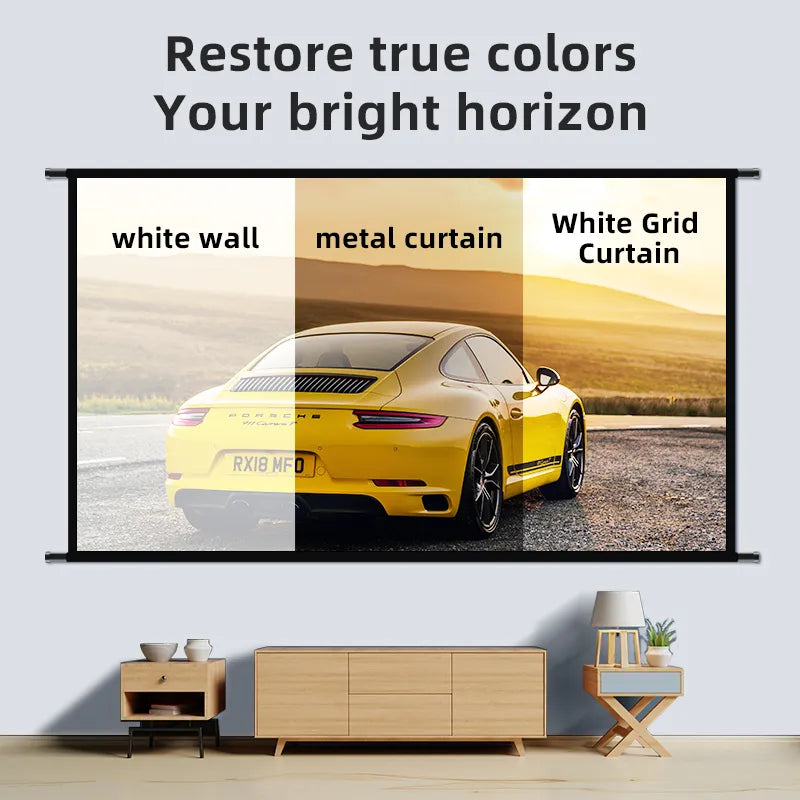 Projector Screen With Stand White Grid Anti-Light 2.0 Gain Canvas 100 120 inch for Home Theater Outdoor 4K HD Projection Screen - Digital Edges | Online Electronics Store