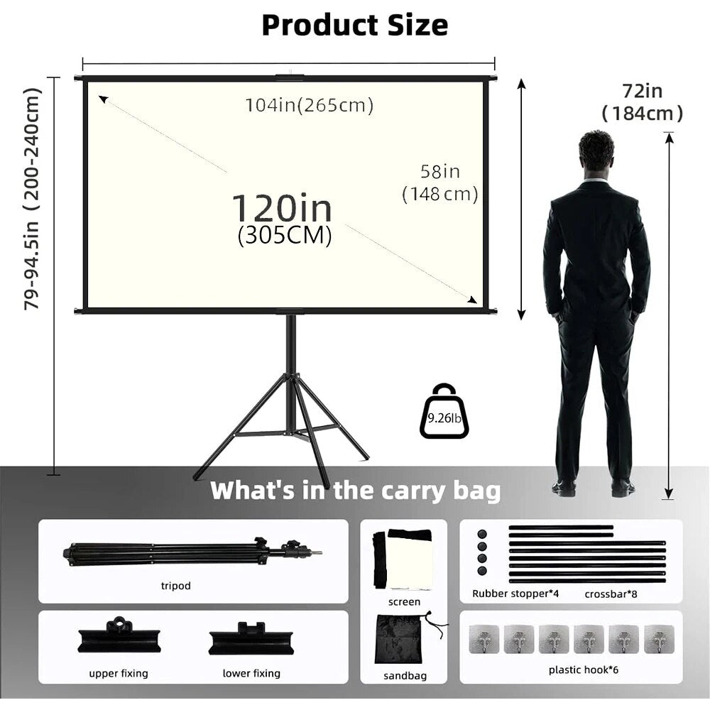 Projector Screen With Stand White Grid Anti-Light 2.0 Gain Canvas