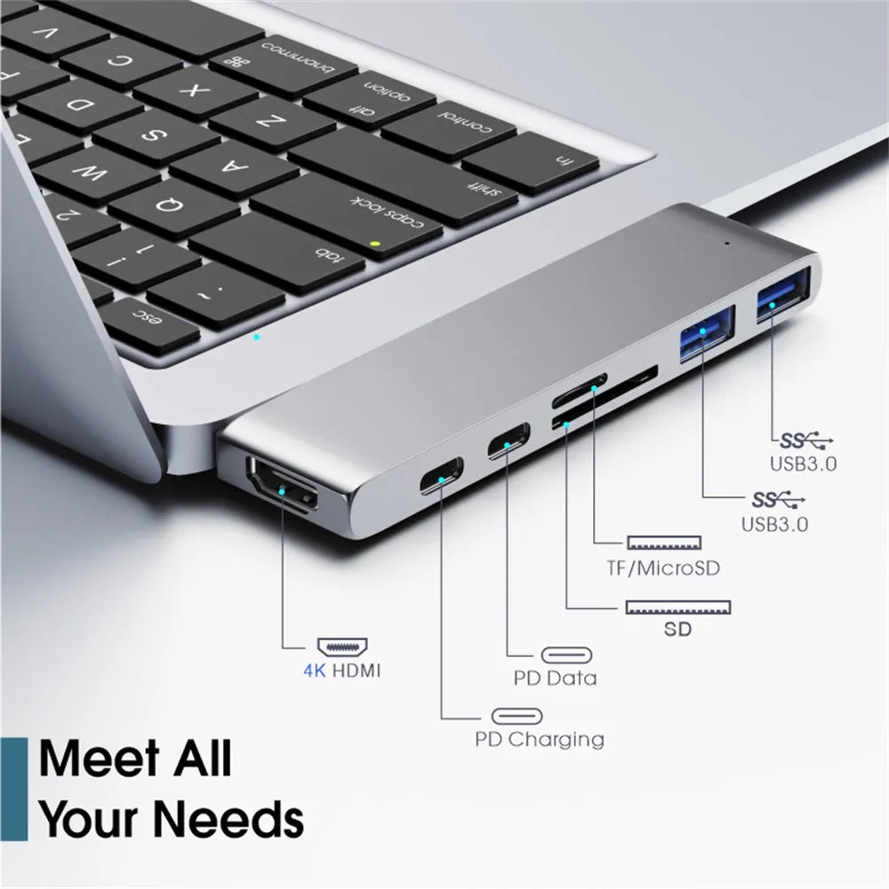 Vothoon USB C Hub Type C to HDMI-compatible USB 3.0 Adapter 7 in 1 Type C Hub Dock for MacBook Pro USB 3.0 Splitter - Digital Edges | Online Electronics Store