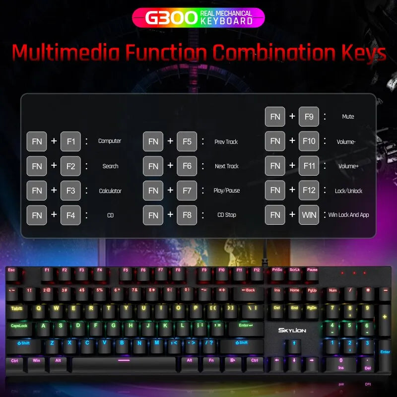 SKYLION G300 Wired Mechanical Keyboard 28 Kinds of Colorful Lighting Gaming and Office For Windows and IOS System - Digital Edges | Online Electronics Store