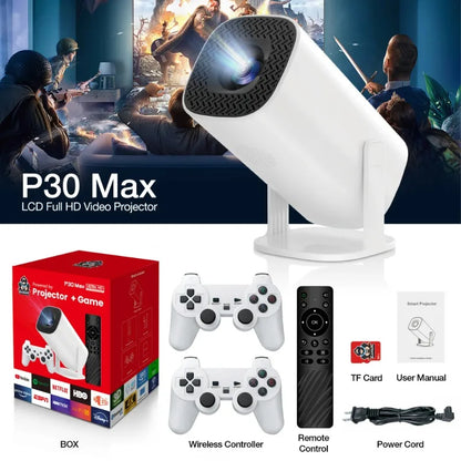 P30 Max Projector HD 1080P Android 11 Projector Video Game Console With 2 Wireless Game Controllers Built-in 3000 Games