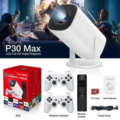 P30 Max Projector HD 1080P Android 11 Projector Video Game Console With 2 Wireless Game Controllers Built-in 3000 Games