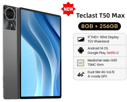 NEW Teclast T50 Max Tablet 11" 90Hz Display, Android 14 MTKG99 8GB 256GB 4G LTE 8000mAh 18W Fast Charging