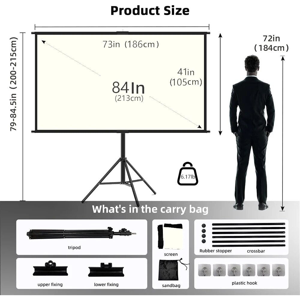 Projector Screen With Stand White Grid Anti-Light 2.0 Gain Canvas