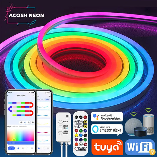 TUYA Neon LED Strip Lights 12-24V 84LEDs/M Silicone Neon Rope Light with Music Sync RGBIC Dreamcolor Chasing Strip Tape for Room - Digital Edges | Online Electronics Store