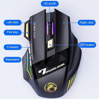 Wireless Gaming Mouse USB IMICE GW-X7 3200DPI Dual Mode Rechargeable 7 Keys 2.4Ghz Silent Mouse Bluetooth 7-color Breathing LED - Digital Edges | Online Electronics Store