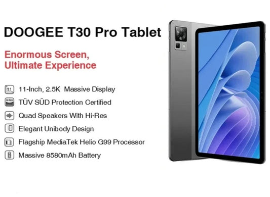 DOOGEE T30 Pro Tablet MediaTek Helio G99 11'' 2.5K TÜV Certified 8GB+256GB 8580mAh 20MP Main Camera Android 13