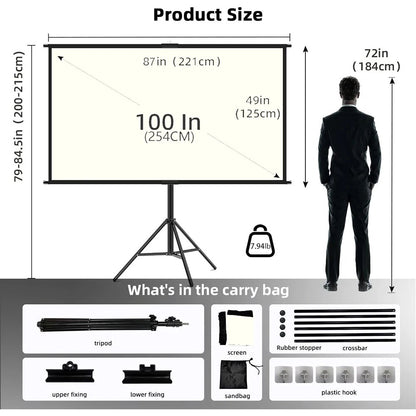 Projector Screen With Stand White Grid Anti-Light 2.0 Gain Canvas