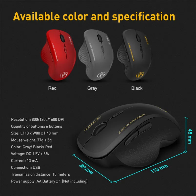 Wireless Mouse Ergonomic Computer Mouse PC Optical Mause with USB Receiver 6 buttons 2.4Ghz Wireless Mice 1600 DPI For Laptop - Digital Edges | Online Electronics Store