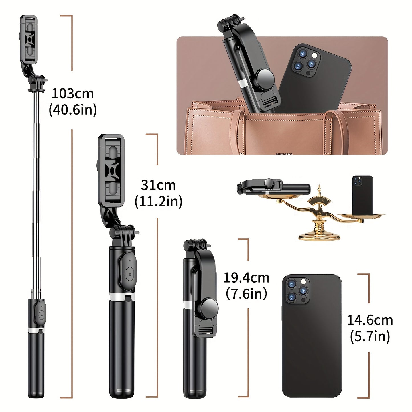 Wireless Selfie Stick Tripod for iPhone and Android - Extendable, 360° Rotation, Battery Powered - TOKQI CD02812 - Digital Edges | Online Electronics Store