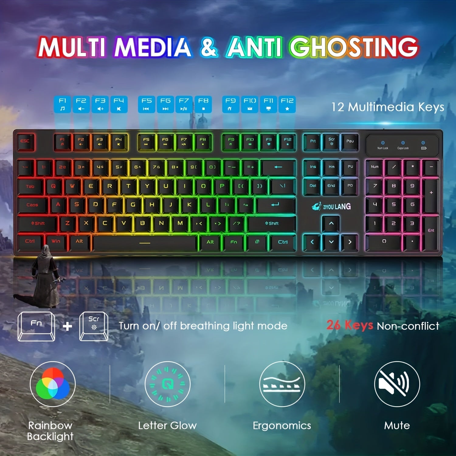 Wireless Gaming Keyboard With Mouse USB/Type-C,Rechargeable Long Battery Life, Rainbow Backlit Adjustable DPI Mice, For PC,Mac,Laptop,PS4,PS5,Xbox - Digital Edges | Online Electronics Store