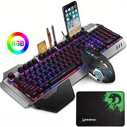 Wireless Gaming Keyboard And Mouse With Rainbow LED 16RGB Backlit Rechargeable 4800mAh Battery Metal Panel Mechanical Ergonomic Mechanical Feel Waterproof Dustproof 7 Color Mute Mice For Laptop PC Gamer - Digital Edges | Online Electronics Store