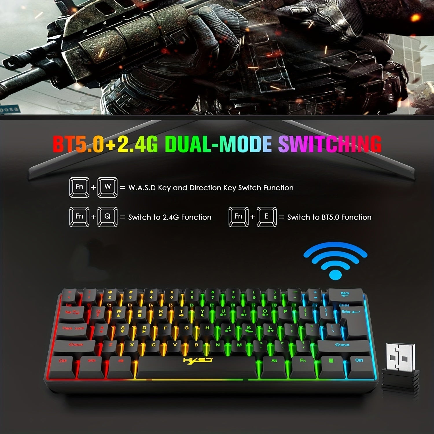 Wireless Gaming Keyboard And Mouse Combo, 2200mAh Mini 61 Keys Mechanical Feeling Keyboard With BT 5.1&2.4G Wireless Dual Modes,RGB Backlit Wireless Lightweight Gaming Mouse For PC/Gamer - Digital Edges | Online Electronics Store