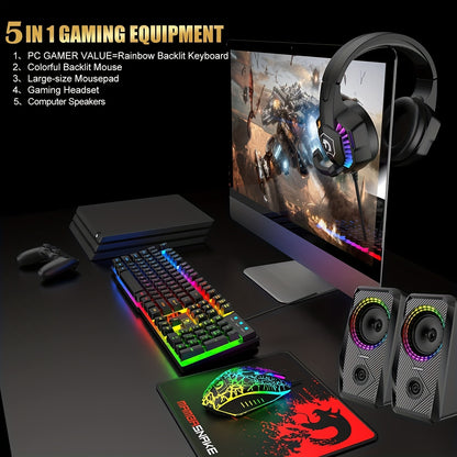 Upgrade Your Gaming Experience with the UK Layout 5-in-1 Wired Keyboard, Mouse, Headset, Speaker & Mouse Pad Combo! - Digital Edges | Online Electronics Store