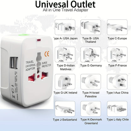 All In One Travel Wall Charger Plug Adapter (Smart High Speed 2 USB Charging Ports) USA EU UK France Italy Australia India Outlets - Digital Edges | Online Electronics Store