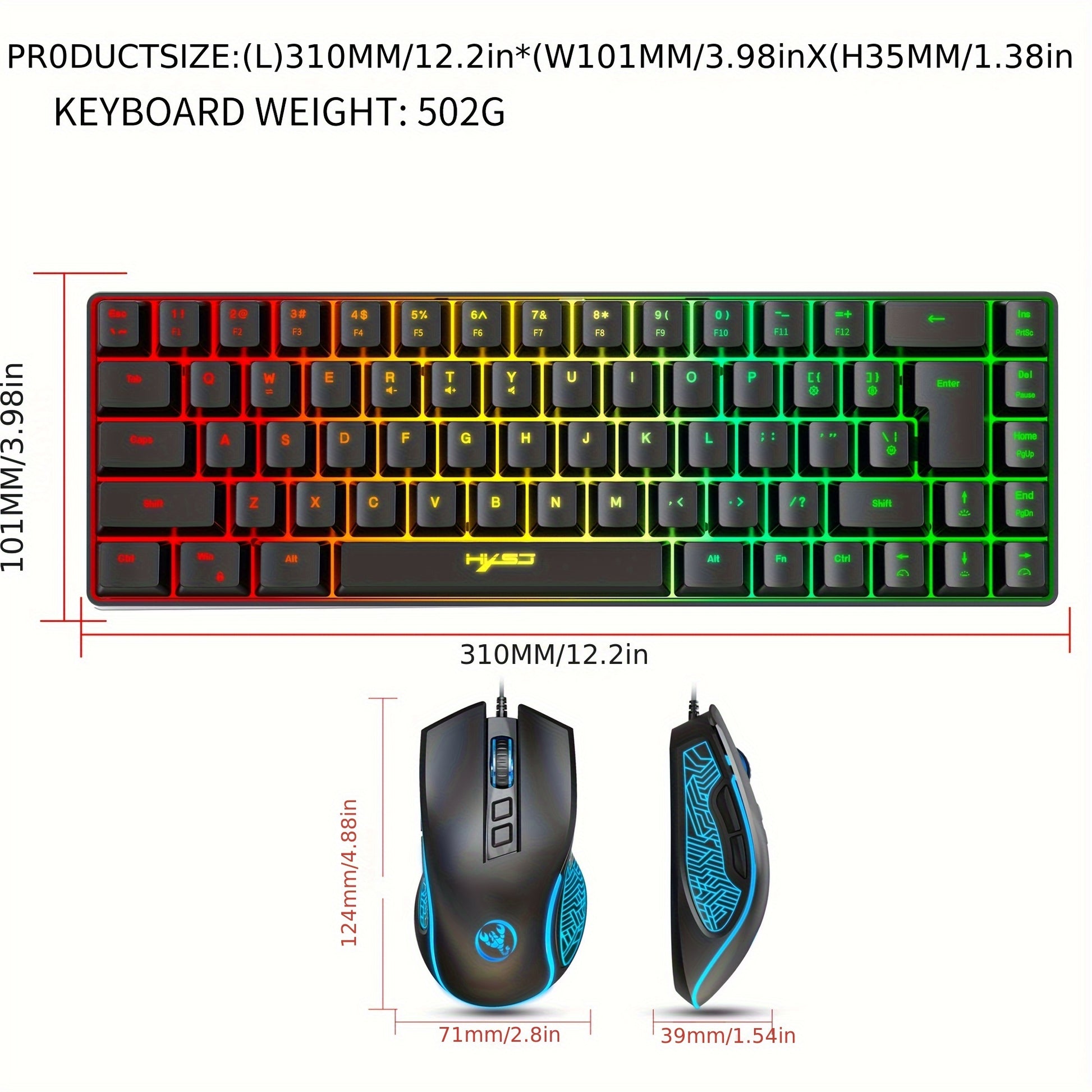 HXSJ-RGB Keyboard And Gaming Mouse , Compact 68Keys Mini Wired Keyboard RGB Backlit 1200-3600 DPI Mouse, Keyboard And Mouse Gaming For PS4 Xbox PC Laptop Mac - Digital Edges | Online Electronics Store