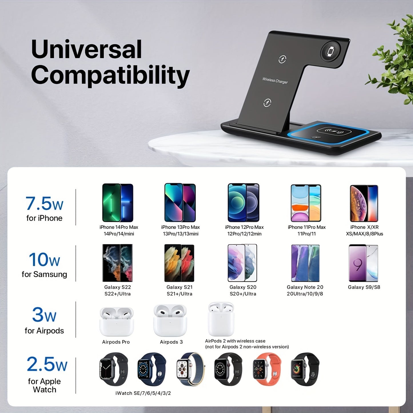 Wireless Charging Station, 3 In 1 Wireless Charger Stand, Foldable Fast Wireless Charging Dock For IPhone 15/14/13/12/11/Pro/X/Max/XS/XR/8/Plus, For Apple Watch7/6/5/4/3/2/SE, For Airpods 3/2/Pro - Digital Edges | Online Electronics Store