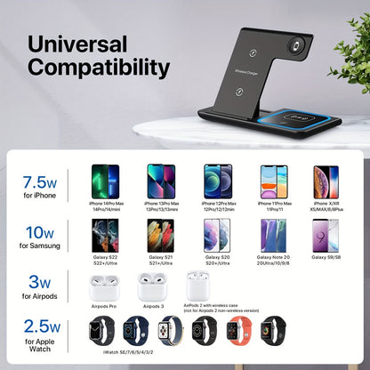 Wireless Charging Station, 3 In 1 Wireless Charger Stand, Foldable Fast Wireless Charging Dock For IPhone 15/14/13/12/11/Pro/X/Max/XS/XR/8/Plus, For Apple Watch7/6/5/4/3/2/SE, For Airpods 3/2/Pro - Digital Edges | Online Electronics Store