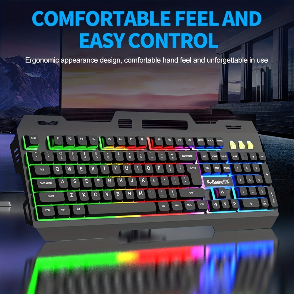 Wired Gaming Keyboard With Backlit RGB LED Metal Base Phone Holder 12 Multimedia Function For Computer PC Desktop Gamer - Digital Edges | Online Electronics Store