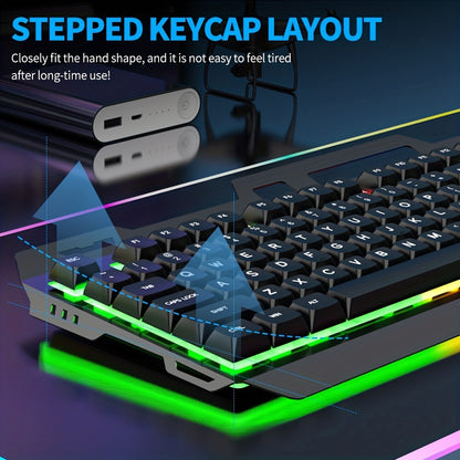 Wired Gaming Keyboard With Backlit RGB LED Metal Base Phone Holder 12 Multimedia Function For Computer PC Desktop Gamer - Digital Edges | Online Electronics Store