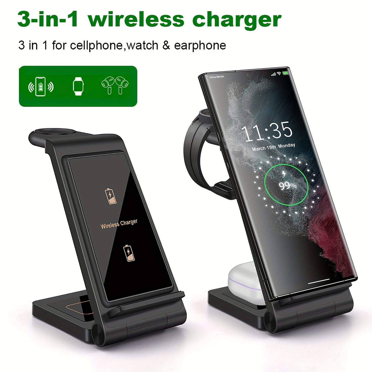 Wireless Charger For Samsung Devices/Android 3 In 1 Fast Charging Station/Stand/Multiple Charger For Samsung S23 S22 Ultra/S22+/S22/S21/S20/Z Flip 4/Z Fold 4/Note 20, Detachable Portable Travel Pad For Galaxy Watch 5/4/3/Active 2, Buds/Pro - Digital Edges | Online Electronics Store