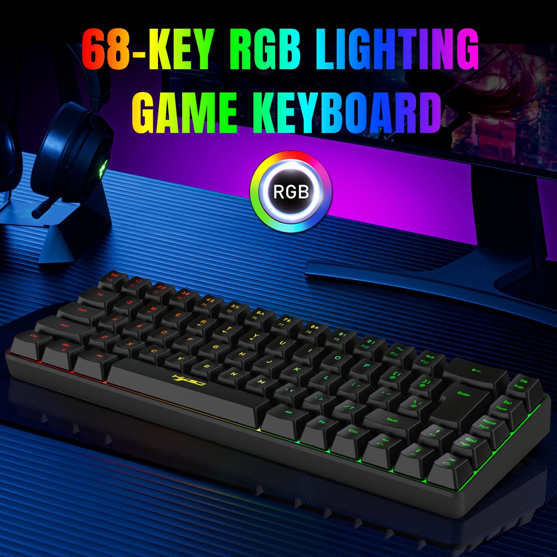 HXSJ-RGB Keyboard And Gaming Mouse , Compact 68Keys Mini Wired Keyboard RGB Backlit 1200-3600 DPI Mouse, Keyboard And Mouse Gaming For PS4 Xbox PC Laptop Mac - Digital Edges | Online Electronics Store