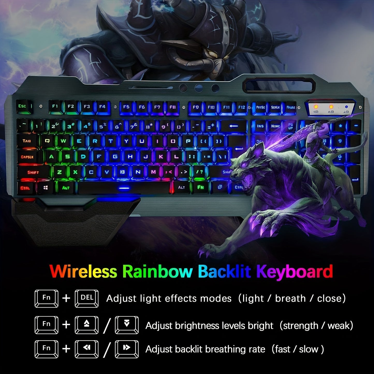 Wireless Gaming Keyboard And Mouse With Rainbow LED 16RGB Backlit Rechargeable 4800mAh Battery Metal Panel Mechanical Ergonomic Mechanical Feel Waterproof Dustproof 7 Color Mute Mice For Laptop PC Gamer - Digital Edges | Online Electronics Store