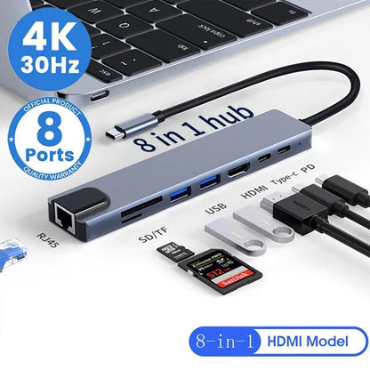 8 in1 Laptop Adapter USB C HUB Type C-4- 3 Docking Station Laptop - Digital Edges | Online Electronics Store