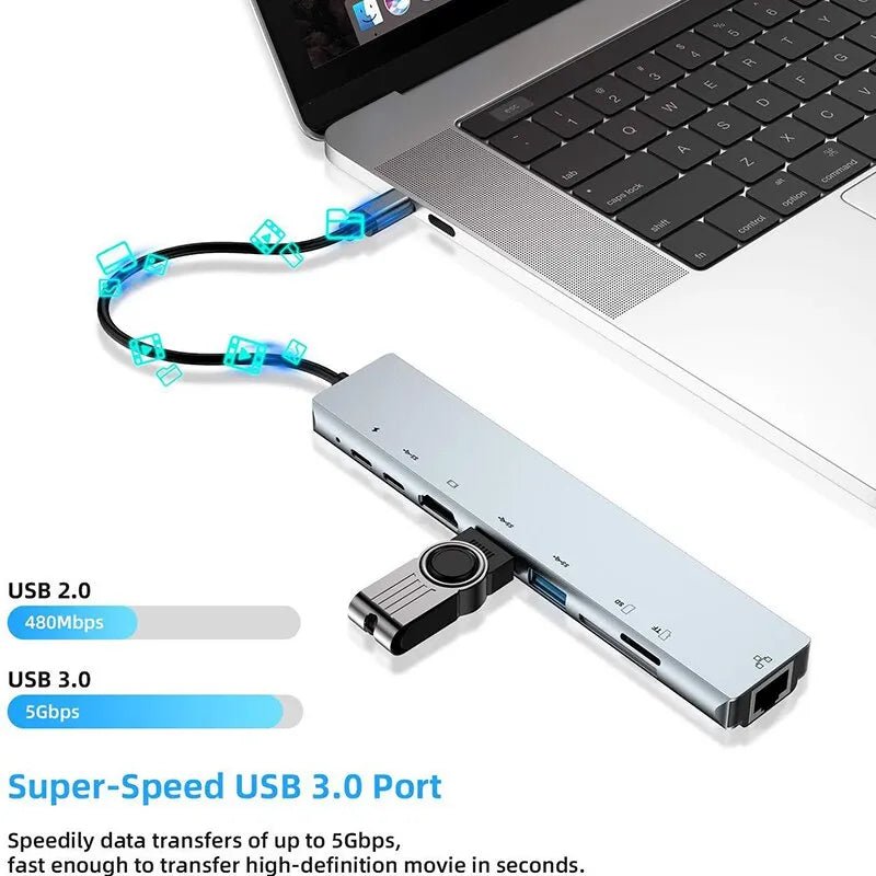 8 in1 Laptop Adapter USB C HUB Type C-4- 3 Docking Station Laptop - Digital Edges | Online Electronics Store