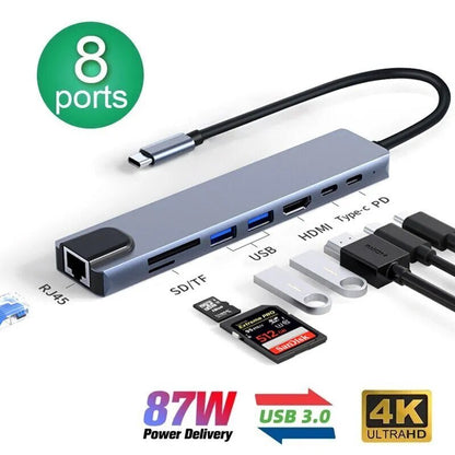 8 in1 Laptop Adapter USB C HUB Type C-4- 3 Docking Station Laptop - Digital Edges | Online Electronics Store