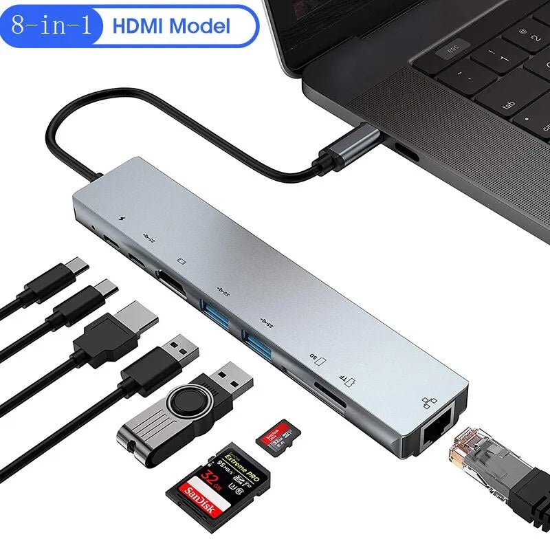 8 in1 Laptop Adapter USB C HUB Type C-4- 3 Docking Station Laptop - Digital Edges | Online Electronics Store