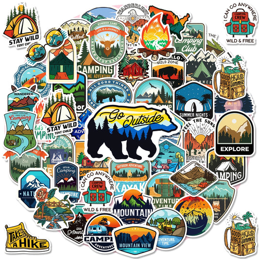 50pcs Outdoor Hiking Adventure Camping Stickers Pack, Waterproof Vinyl Travel Wildlife Stickers For Water Bottle Laptop Cup Car, Wilderness Nature Decals For Camper Adults - Digital Edges | Online Electronics Store